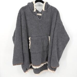 Natural Life Sherpa Hoodie Womens One Size Gray Boho Fringe Oversized Poncho